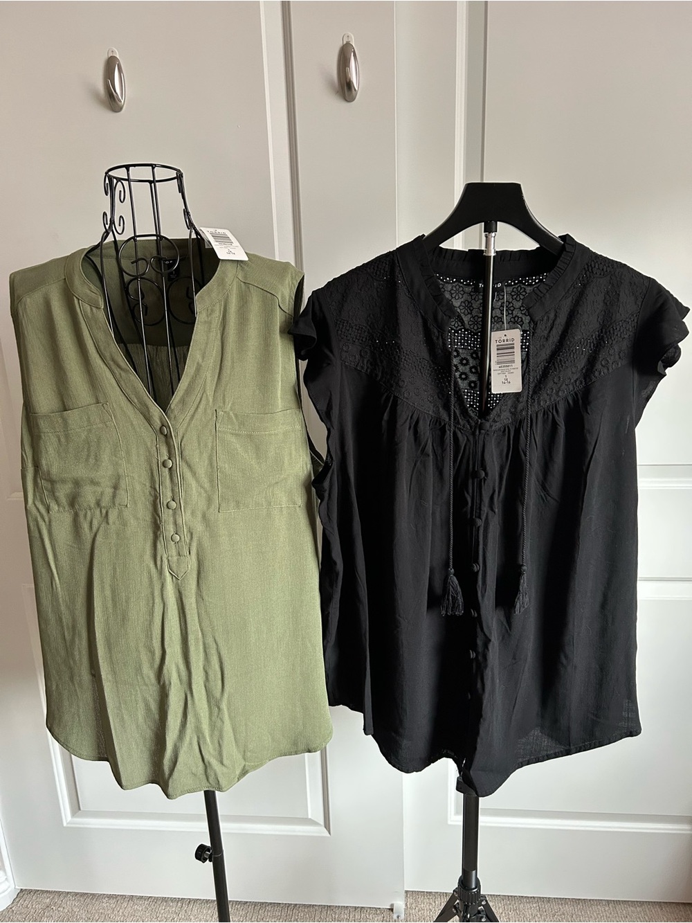 torrid Black Crochet-Yoke Tassel Tie Flutter Sleeve Top